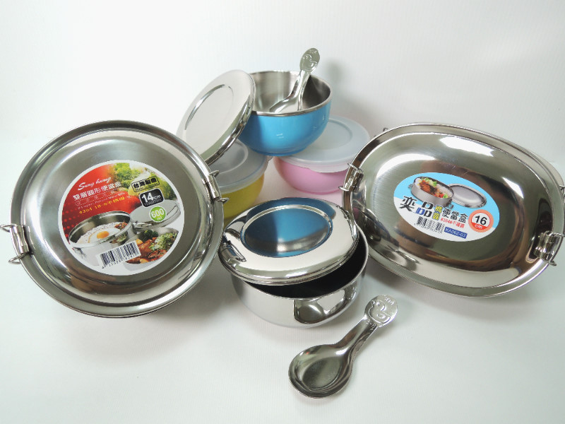 Stainless steel lunch box (Oval/round), Double Walled bowl (3 colors)|Stainless steel Processing|Metal Processing